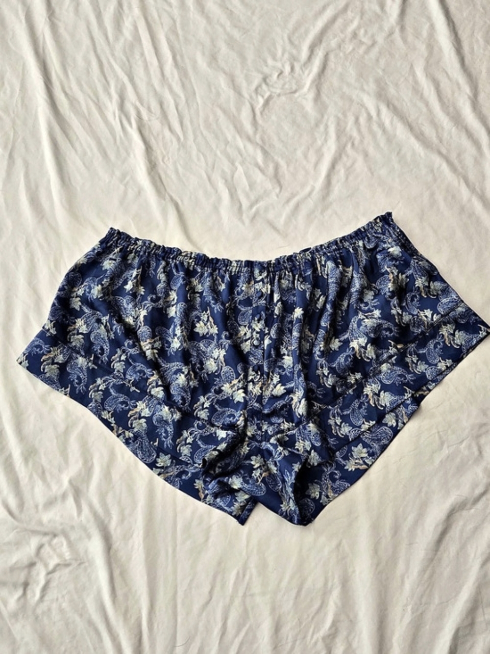 Intimately Free People Paisley Pajama Lounge Shorts in Blue & Yellow Satin Sz La
